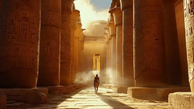 A person walked slowly between the massive pillars, their footsteps echoing through the vast empty space.