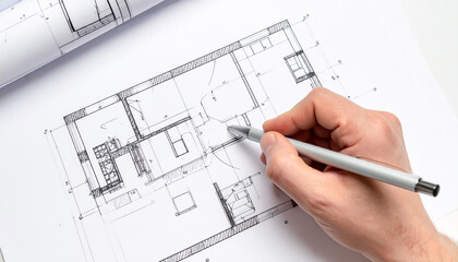 住宅模型と設計図　建築・建設　不動産イメージ