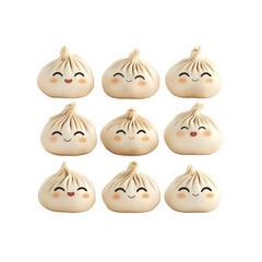 Fototapeta premium Nine Adorable Cartoon Baozi Dumplings Arranged in a Grid