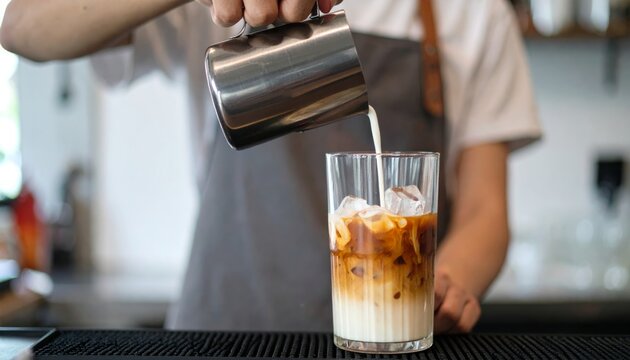In a restaurant kitchen, a chef with skilled hand prepares food and dough, perhaps near a table with a mug of hot coffee