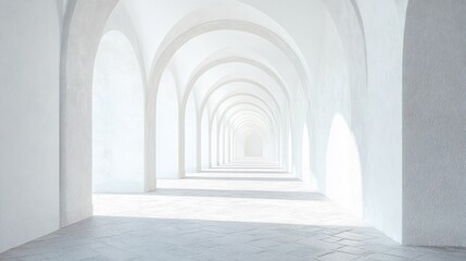Fototapeta premium White Arched Corridor with Light and Shadows creating a sense of infinite depth