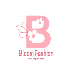 Fototapeta premium Bloom Fashion Logo Design with Floral and Butterfly Elements – Pink Feminine Boutique Branding Vector
