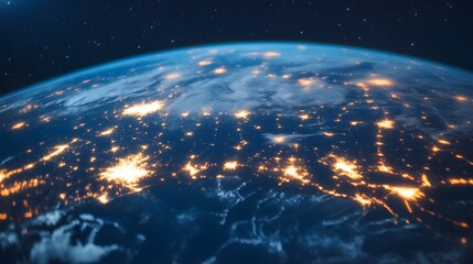 Obraz premium Glowing global network of cities and infrastructure at night