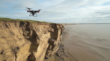 Drone Flying Over Coastal Cliffs and Ocean