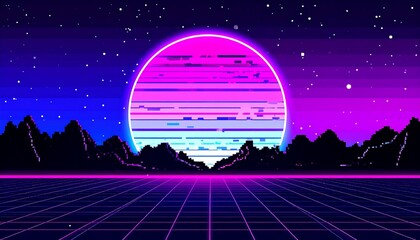 Synthwave Sunset: Pixelated Retro Landscape
