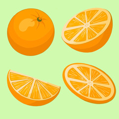 Orange fruit icon. Icon set orange In various forms of pieces