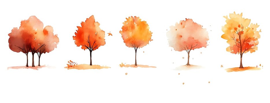 Autumn trees changing colors, falling leaves