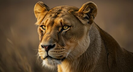 Obraz premium Lioness portrait, golden hues