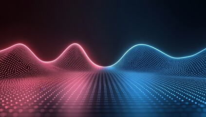 Abstract digital landscape with glowing pink and blue lines over dotted grid