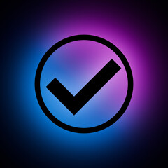 Check Circle icon with Blue and Purple Neon Light on Dark Background.