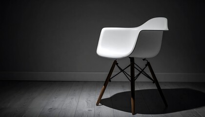 Modern White Chair in a Dark Room: Minimalist Interior Design Photography