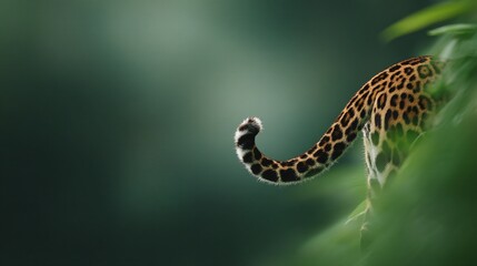 Fototapeta premium Jungle exploration minimal jaguar tail curving out from lush green bush nature photography close-up serene environment