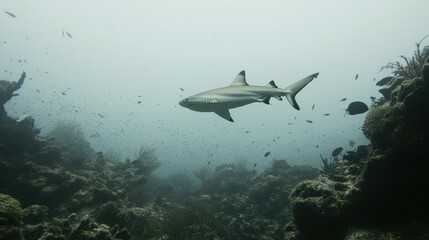 Gray shark in coral reef