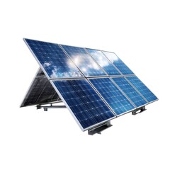 Solar panel array reflecting sky isolated on white background