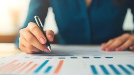 Business professional reviewing financial reports and data analysis