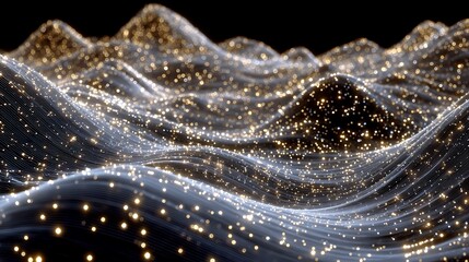 Golden Data Waves Abstract Tech Landscape.
