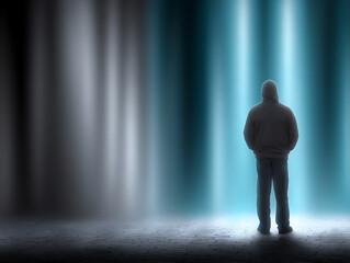 Obraz premium an enigmatic photograph of a person standing still, their face obscured by the blurred foreground