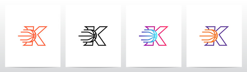 Basketball Go Fast Speed Lines Sport Outline Initial Letter Logo Design K