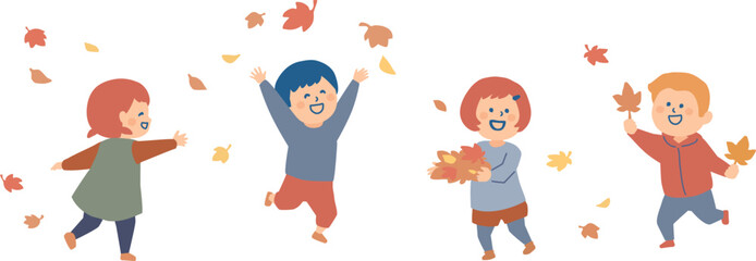 落ち葉で遊ぶ子供たち