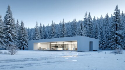 Modern House in Winter Forest Tranquil Living.
