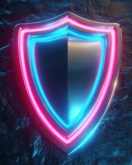 Fototapeta premium Glowing shield on rough surface close up abstract digital art concept of protection security and defense technology