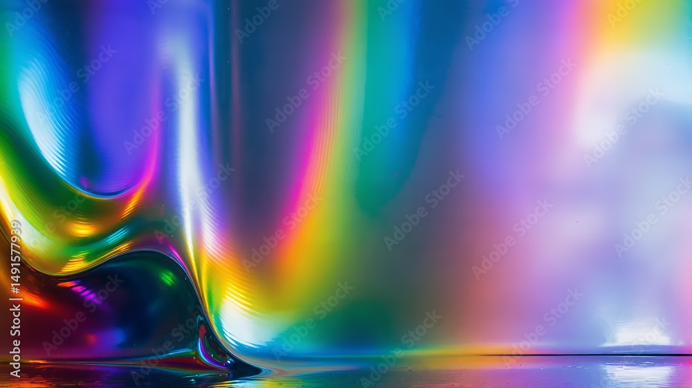 Poster iridescent flowing light reflects and refracts to create a luminous and dynamic abstract background.