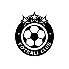 Fototapeta premium Black Bold Vector Football Club Logo with Ball and Three Stars