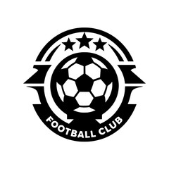 Fototapeta premium Black Bold Vector Football Club Logo with Ball and Three Stars