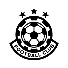 Fototapeta premium Black Bold Vector Football Club Logo with Ball and Three Stars