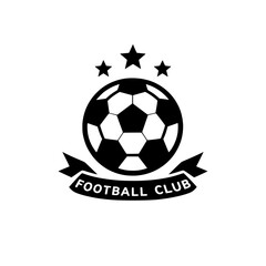 Obraz premium Black Bold Vector Football Club Logo with Ball and Three Stars