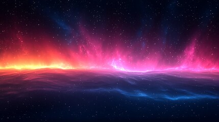 Cosmic seascape with vibrant ethereal nebulas