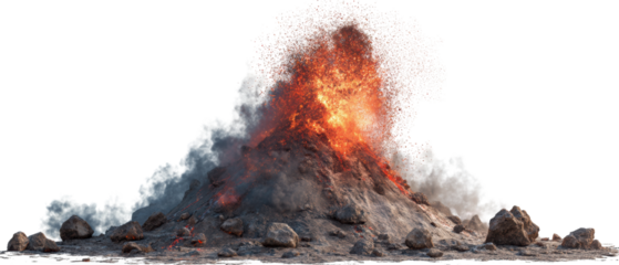 Volcano eruption with smoke and lava flow