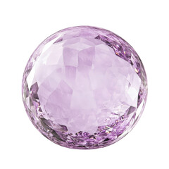 Elegant large round gemstone with soft purple hue and intricate faceted surface reflecting light for jewelry or decorative use