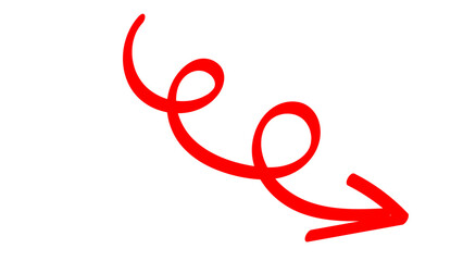 Hand-drawn swirling arrows Hand-drawn simple lines. red arrow with transparent background. vector illustration