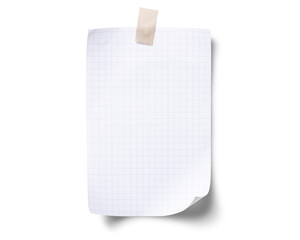 テープで留められた、グリッドのあるメモの紙片
