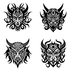 Fototapeta premium Set of Tribal Demon and Mythical God Heads – Bold Black Vector Design