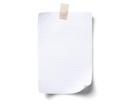 テープで留められた、グリッドのあるメモの紙片