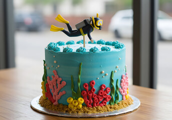 Decorated underwater cake