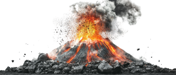 Erupting volcano with lava and smoke.