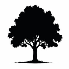 Fototapeta premium A bold silhouette of a large, leafy tree standing alone on flat ground. Its wide canopy and detailed branches evoke nature’s tranquility, growth, and timeless strength in a minimalist style.