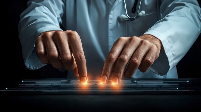 Doctor Activating Glowing Circuit Board Medical Technology Concept