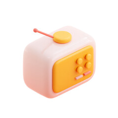 Isometric Pink and Yellow Radio Receiver Device on white and transparent background. PNG Still Life