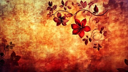 Grunge textured background with red floral design