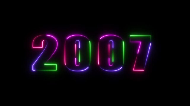 A vibrant neon-themed "2007" design in glowing pink, green, and purple hues against a black background, evoking a retro-futuristic and digital aesthetic style.