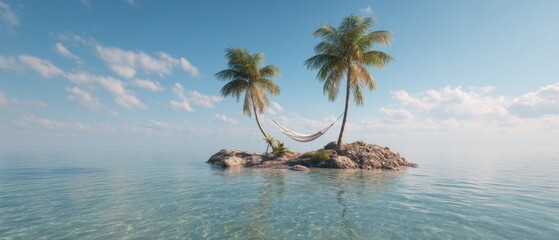 Tropical Island Hammock Relaxation Palm Trees Azure Water Vacation Destination Tranquil Scene Seascape Serenity Dreamlike Escape Travel Getaway