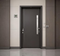 Sleek minimalist lobby door with modern service bell , modern, entrance