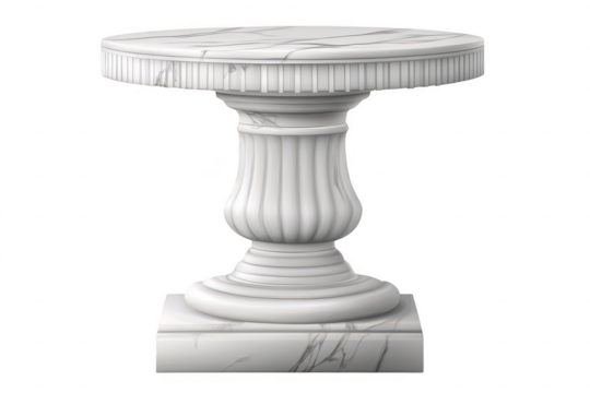 Classic fluted white marble pedestal for sculpture or product display isolated on a transparent background
