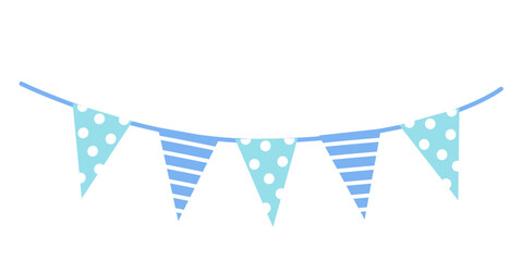 Fototapeta premium Festive Blue and White Bunting Banner with Polka Dots and Stripes