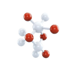 Molecular Model of Alcohol with Carbon Hydrogen and Oxygen Atoms Represented by Red and White Spheres for Scientific Study and Chemical Illustration