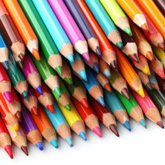Fototapeta premium Colorful pencils arranged in a pile close up studio shot art supplies education concept vibrant hues drawing and sketching tools